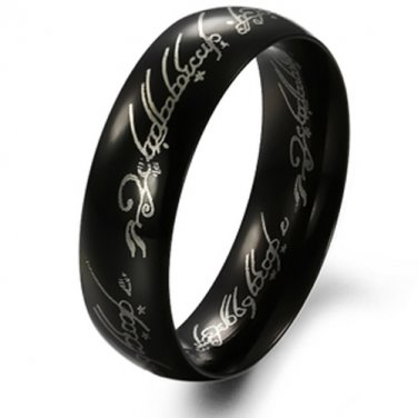 Mens Stainless Steel Ring Black "Lord of the Ring" LTOR Band 6mm