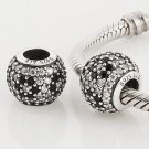 925 Sterling Silver Black Pave Cherry Blossom Charm - fits European Beads Bracelets