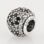 925 Sterling Silver Black Pave Cherry Blossom Charm - fits European Beads Bracelets
