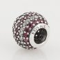 925 Sterling Silver Red Nautical Pave Stripe Charm - fits European Beads Bracelets