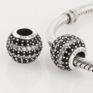 925 Sterling Silver Black Nautical Pave Stripe Charm - fits European Beads Bracelets
