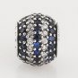 925 Sterling Silver Blue Nautical Pave Stripe Charm - fits European Beads Bracelets