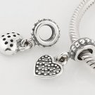Sterling Silver Love Heart Clear Pave Pendant Charm - fits European Beads Bracelets