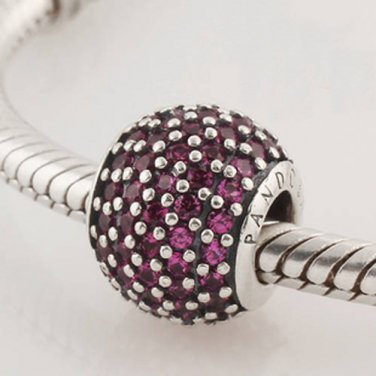 925 Sterling Silver Red Pave Ball Charm, Bead - fits European Beads Bracelets