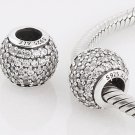 925 Sterling Silver Clear CZ Pave Ball Charm, fits European Beads Bracelets