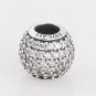 925 Sterling Silver Clear CZ Pave Ball Charm, fits European Beads Bracelets