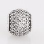 925 Sterling Silver Clear CZ Pave Ball Charm, fits European Beads Bracelets