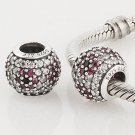 925 Sterling Silver Pink Pave Cherry Blossom Charm - fits Pandora, Troll, Chamilia Bracelets