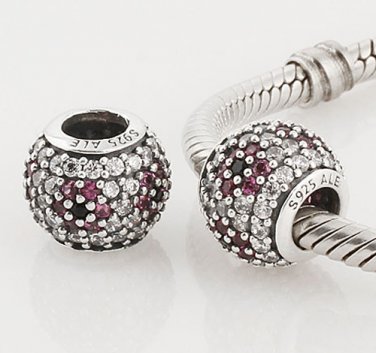 925 Sterling Silver Pink Pave Cherry Blossom Charm - fits Pandora, Troll, Chamilia Bracelets