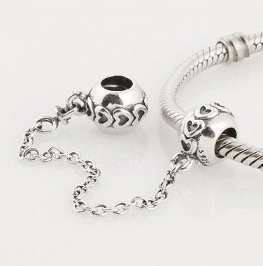 925 Sterling Silver Heart Shape Safety Chain - fits European Beads Bracelets