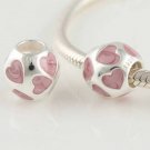 925 Sterling Silver Pink Hearts Charm - fits European Beads Bracelets