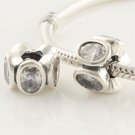 925 Sterling Silver Clear Oval Lights Charm - fits European Beads Bracelets