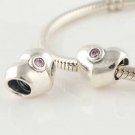 925 Sterling Silver Pink Sparkling Heart Charm - fits European Beads Bracelets