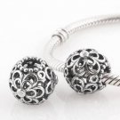 925 Sterling Silver Openwork Flower Power Charm - fits European Beads Bracelets