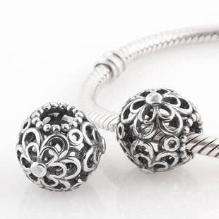 925 Sterling Silver Openwork Flower Power Charm - fits European Beads Bracelets