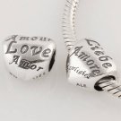 925 Sterling Silver Engraved Heart Love Charm - fits European Beads Bracelets