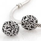 925 Sterling Silver Openwork Heart Charm - fits European Beads Bracelets