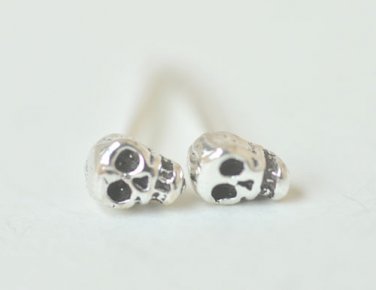 Ultra Mini Skull Earrings Stud in Oxidized Sterling Silver