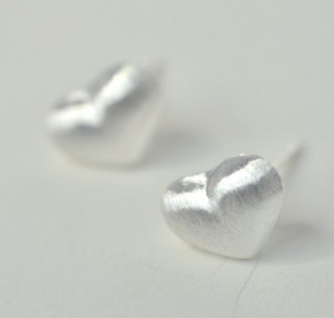 Simple Heart Earrings Stud in Matt Sterling Silver