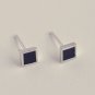 Tiny Black Square Earrings Stud in Sterling Silver
