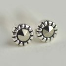 Ultra Tiny Black Agate Earrings Stud in Sterling Silver
