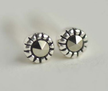 Ultra Tiny Black Agate Earrings Stud in Sterling Silver