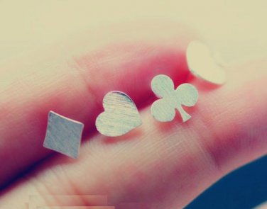 Tiny Poker Club/Spade/Heart/Diamond Earrings Stud in Sterling Silver