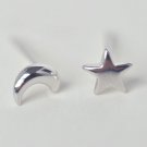 Tiny Moon Star Earrings Stud in Sterling Silver - Minimalist Jewelry