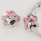 925 Sterling Silver All Wrapped Up Pink Ribbon Present Charm - fits European Beads Bracelets