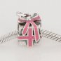 925 Sterling Silver All Wrapped Up Pink Ribbon Present Charm - fits European Beads Bracelets