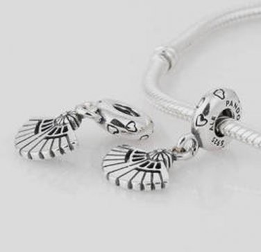 925 Sterling Silver Fan Pendant Charm - fits European Beads Bracelets