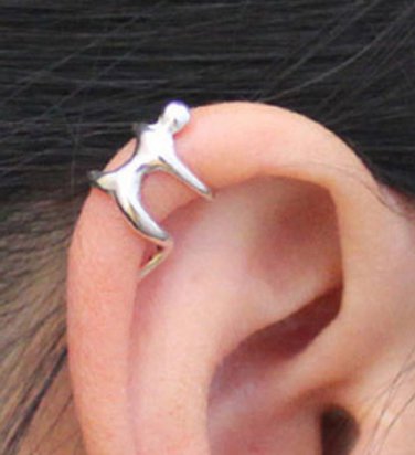 925 Sterling Silver Climbing Man Cartilage Ear Cuff Wrap Around Clip On Earring
