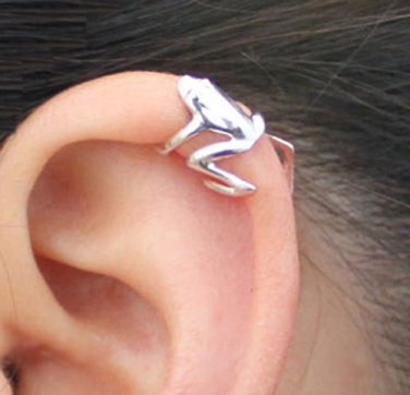 925 Sterling Silver Jumping Frog Cartilage Ear Cuff Wrap Clip On Earring