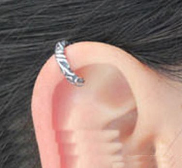 925 Sterling Silver Bali Funky Art Design Cartilage Ear Cuff Wrap ClipOn Earring
