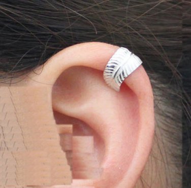 925 Sterling Silver Wrap Around Leaf Feather Cartilage Ear Cuff Clip On Earring