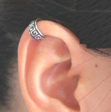 925 Sterling Silver Ancient Tribal Design Cartilage Ear Cuff Wrap Clip On Earring