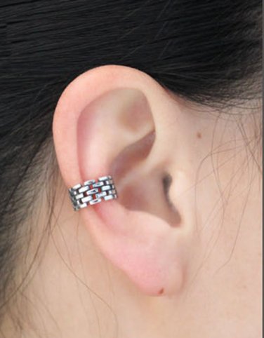 925 Sterling Silver 6mm Wide Chain Link Cartilage Ear Cuff Wrap Clip On Earrings