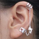 925 Sterling Silver Chain Dolphin Earring Wrap Clip On Ear Cuff