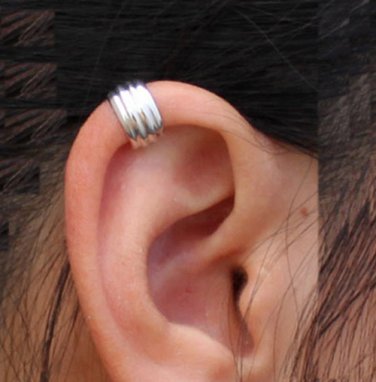 925 Sterling Silver Stripe Surface Lines Earring Wrap Clip On Ear Cuff