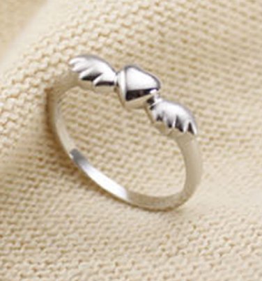 925 Sterling Silver Heart Angel Wing Ring Stacking Band
