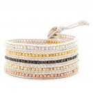 Mix Color Nuggets - Chan Luu Inspired 5 Wrap White Leather Bohemain Boho Bracelet