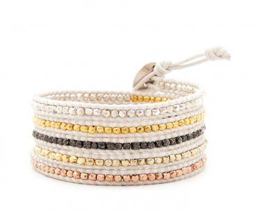 Mix Color Nuggets - Chan Luu Inspired 5 Wrap White Leather Bohemain Boho Bracelet