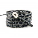Hues of Black Agate Stones - Chan Luu Inspired 5 Wrap Grey Leather Bohemain Boho Bracelet