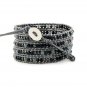 Hues of Black Agate Stones - Chan Luu Inspired 5 Wrap Grey Leather Bohemain Boho Bracelet