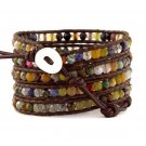 Amazonite Stones - Chan Luu Inspired 5 Wrap Brown Leather Bohemain Boho Bracelet