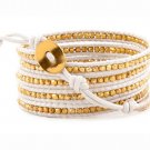 Gold Nuggets - Chan Luu Inspired 5 Wrap White Leather Bohemain Boho Beaded Bracelet