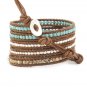Turquoise Beads/Silver Nuggets/Landscape Stones - 5 Wrap Brown Leather Bohemain Boho Bracelet