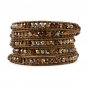 Champagne Topaz Faceted Crystal Beads Stone - 5 Wrap Dark Brown Leather Bohemain Boho Bracelet