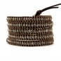 Smoke Grey Faceted Crystal - 5 Wrap Dark Brown Leather Bohemain Boho Bracelet