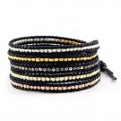 Multicolor Nuggets - Chan Luu Inspired 5 Wrap Black Leather Bohemain Boho Bracelet